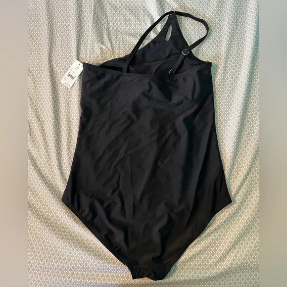 LANDS’ END Black One-Shoulder Swimsuit size Large 14 - 16 NWT - Picture 4 of 4